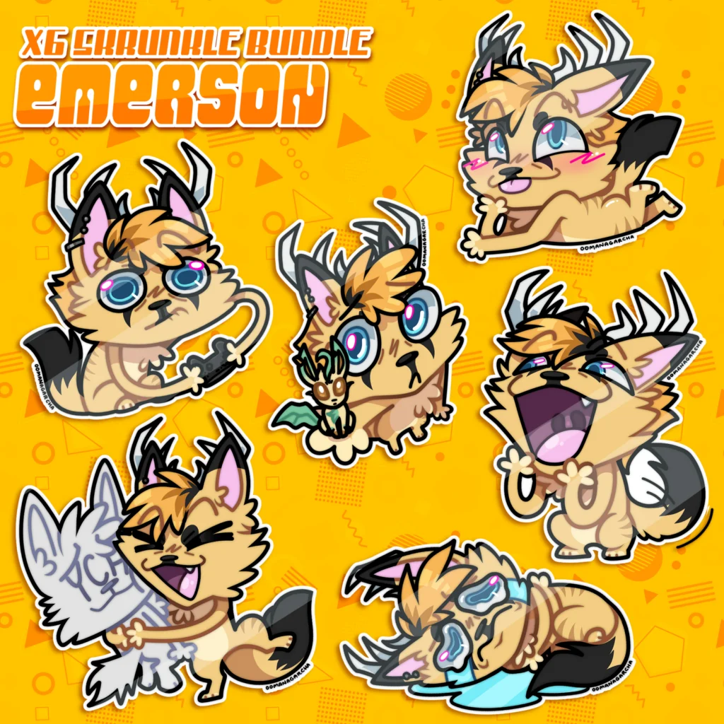 Skrunkle bundle: six antlered tan fox emotes titled X6 Skrunkle Bundle Emerson